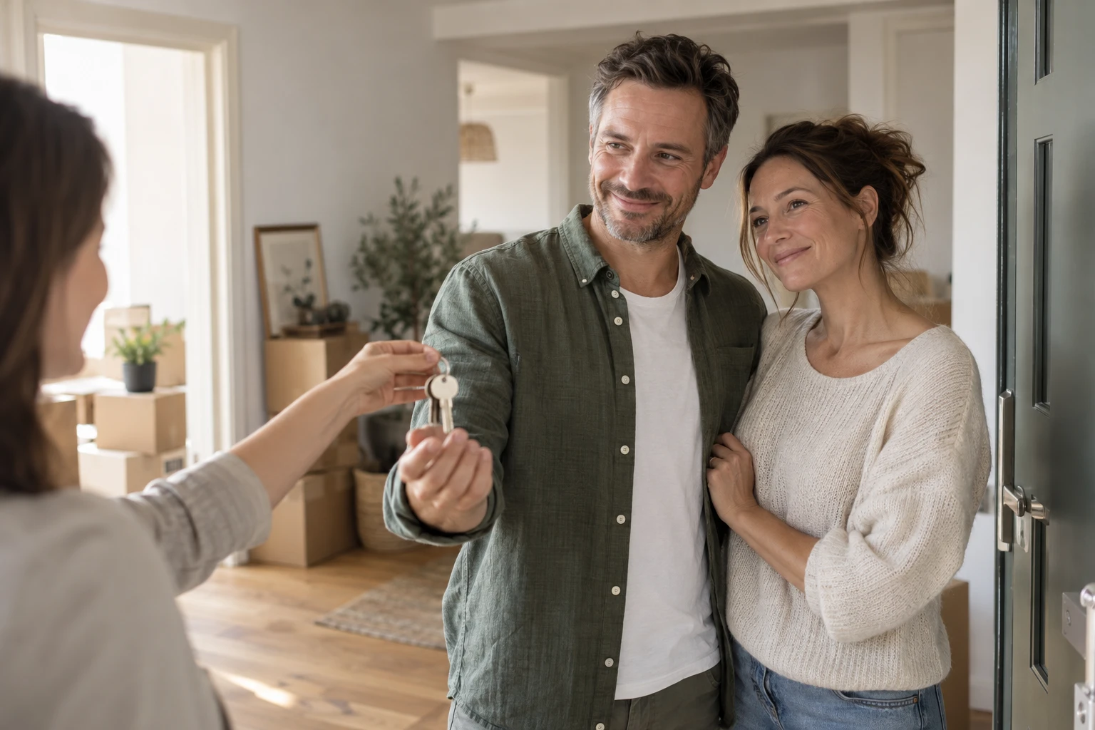 Couple recevant les clés de sa nouvelle maison